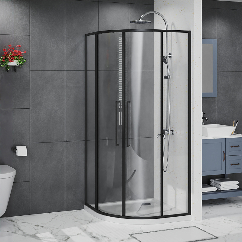картинка Душевая уголок Azario Шанхай 100x100x195 , черный матовый