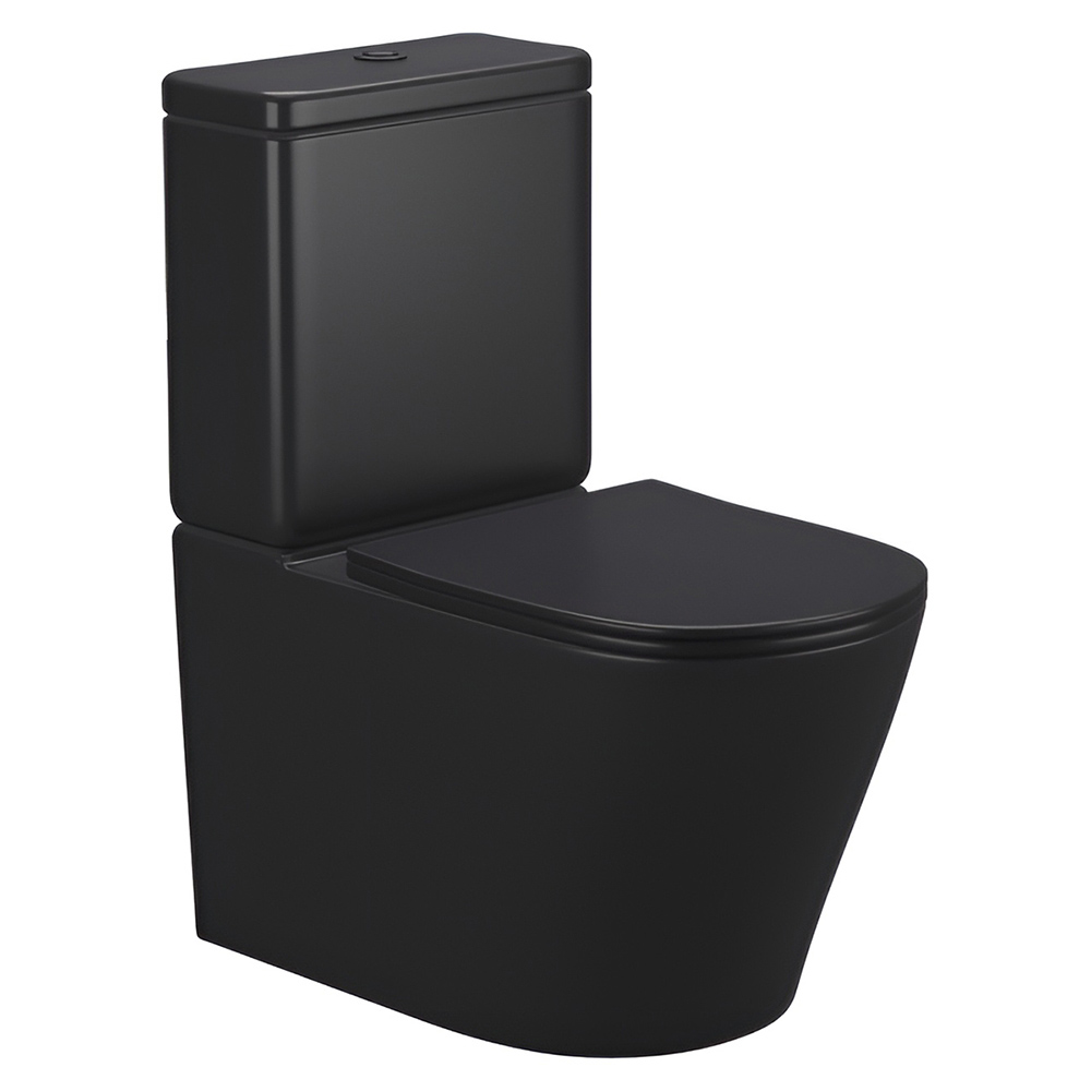 Унитаз-компакт AVS Кристалл безободковый с сиденьем, черный матовый