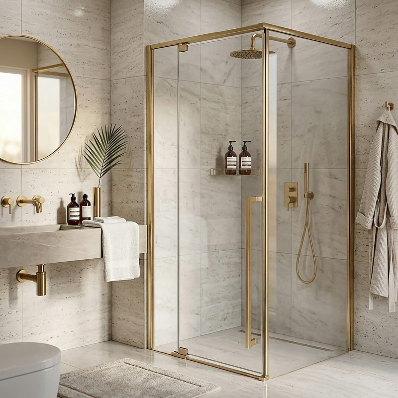 картинка Душевая уголок Azario Мале 100x100x195 , брашированное золото