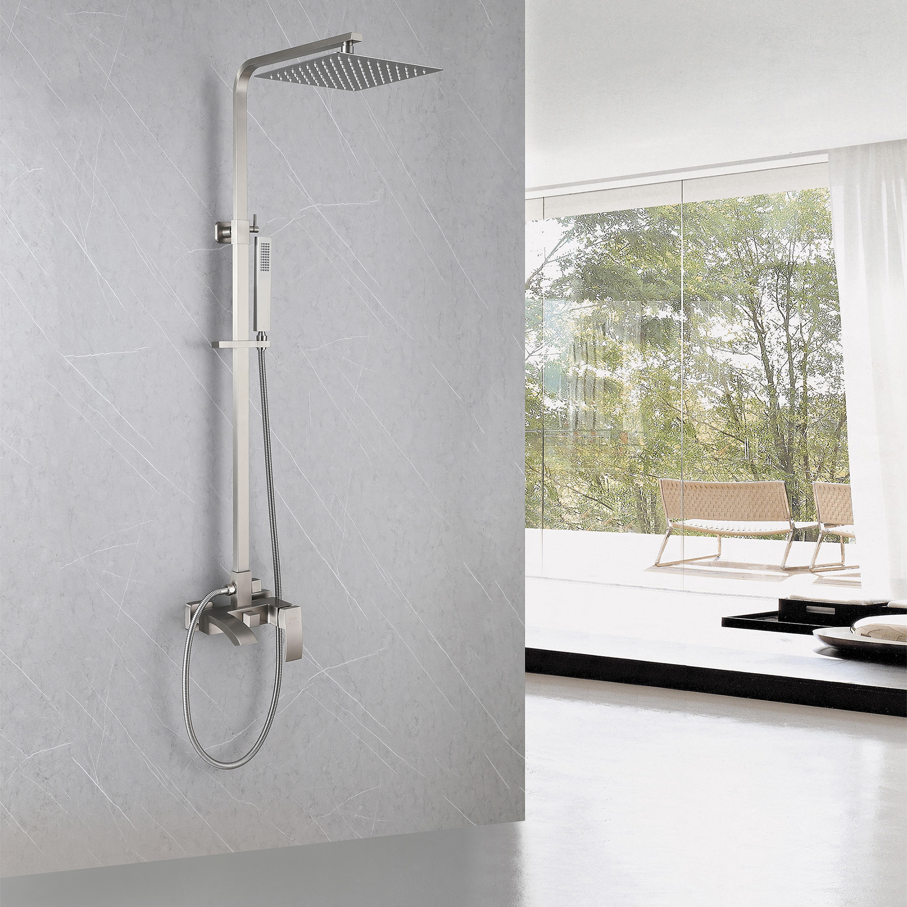 Душевая стойка ABBER Wasserfall AF8616SPL с изливом, сатин