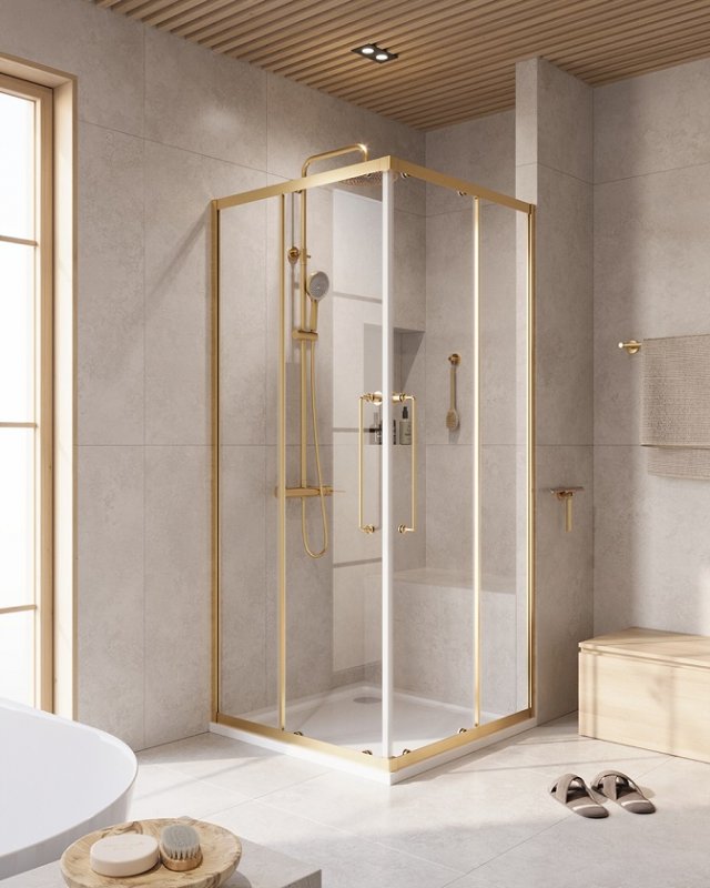 картинка Душевое ограждение CEZARES RELAX-304-A-2-80-C-BORO , брашированное золото