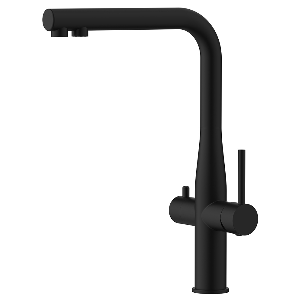 картинка Смеситель для кухни AVS PureRiver черный матовый, Г-образный излив