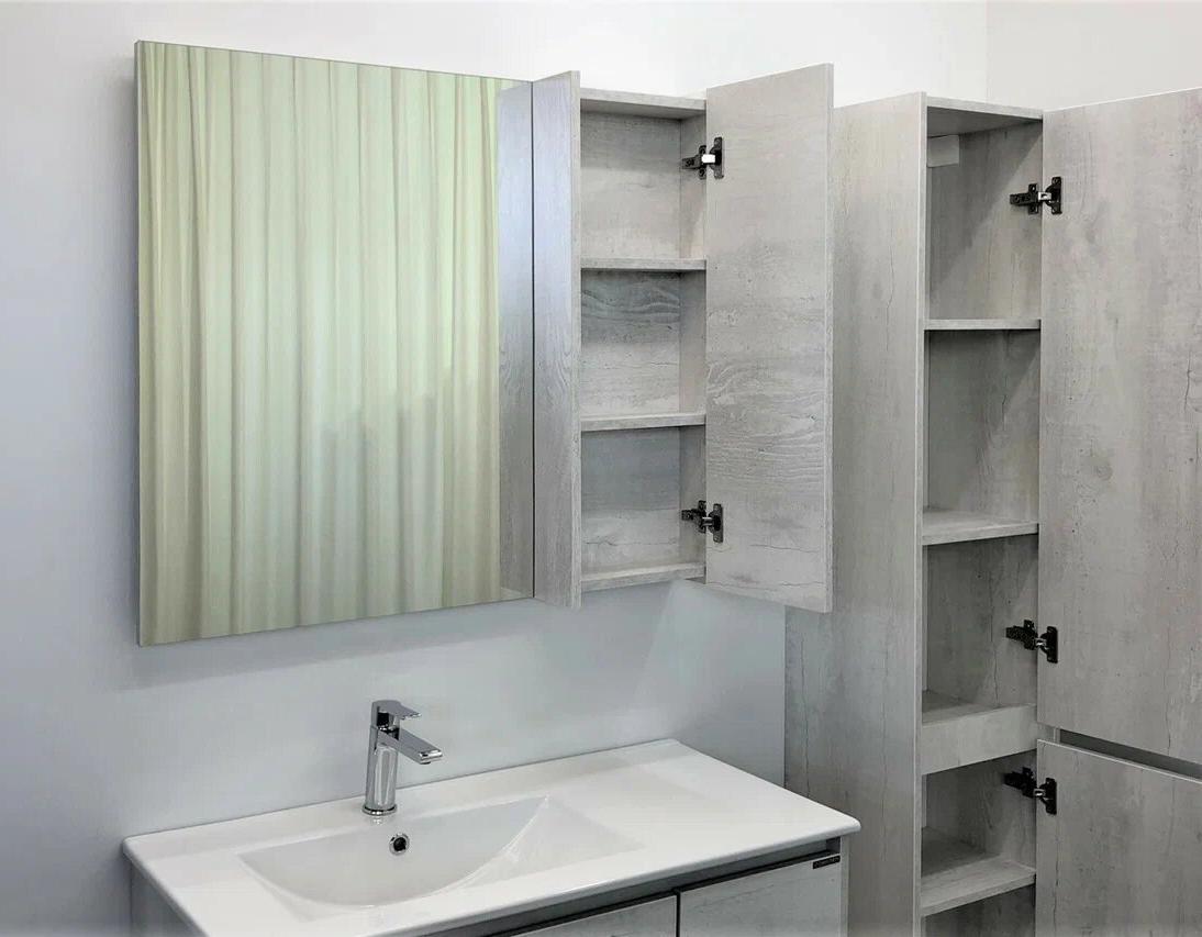 Фото Зеркало-шкаф для ванны Comforty Бремен-90 дуб белый 