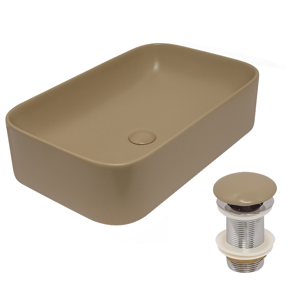 Раковина AVS Скарлет 61x38 капучино матовая с донным клапаном