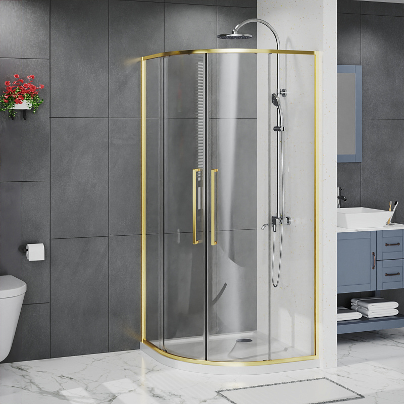 картинка Душевая уголок Azario Шанхай 100x100x195 , брашированное золото