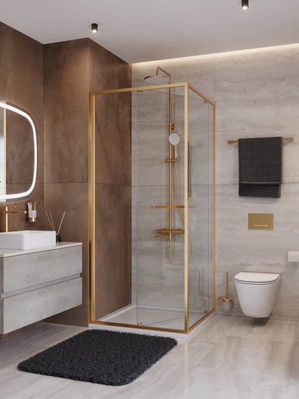 картинка Душевая уголок CEZARES LUX-A-FS-1-90-C-BORO, 90 x 90cm.,брашированное золото 
