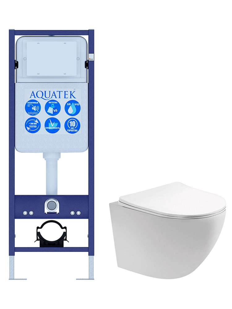 Комплект унитаз+инсталляция AQUATEK ЕВРОПА INS-017 безободковый (без клавиши и крепежа)