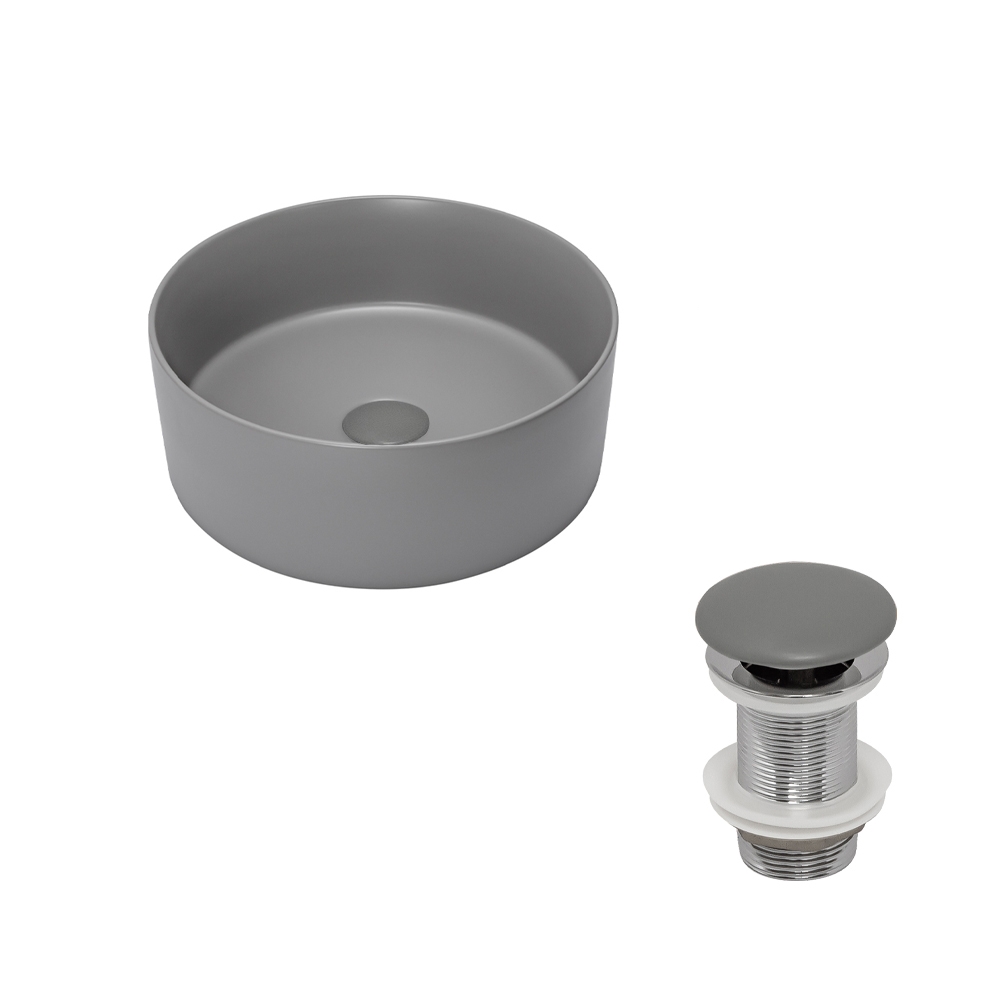 Раковина AVS Лилиан 36x36 серая матовая с донным клапаном