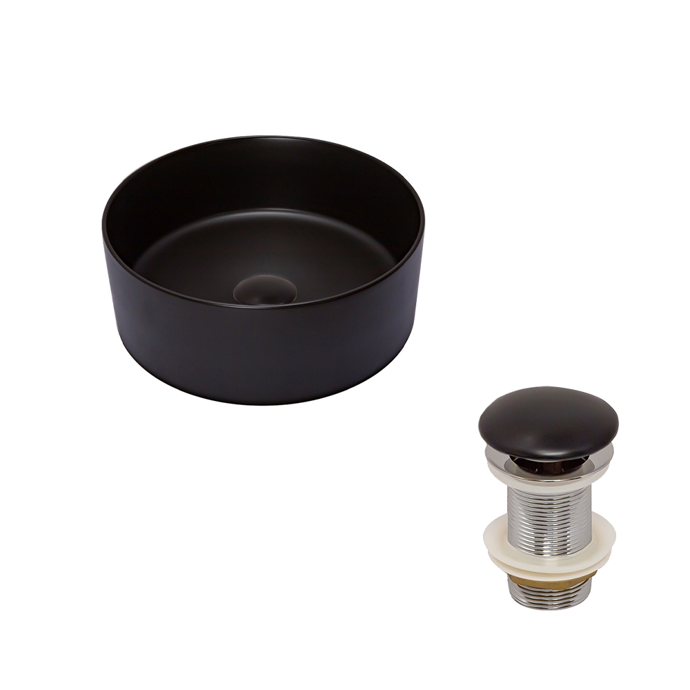 Раковина AVS Лилиан 36x36 черная матовая с донным клапаном