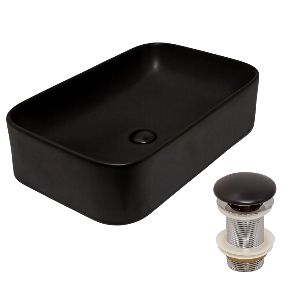 Раковина AVS Скарлет 61x31 черная матовая с донным клапаном