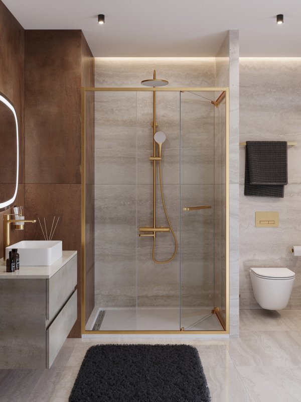 картинка Душевая дверь CEZARES LUX-B-FS-11-120-C-BORO, брашированное золото