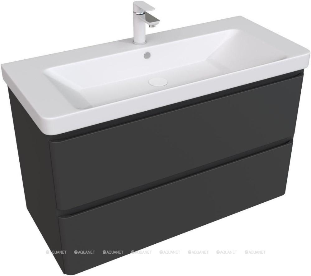 Фото Мебель Акванет Эмбер 105 черный матовый (тумба с раковиной) 