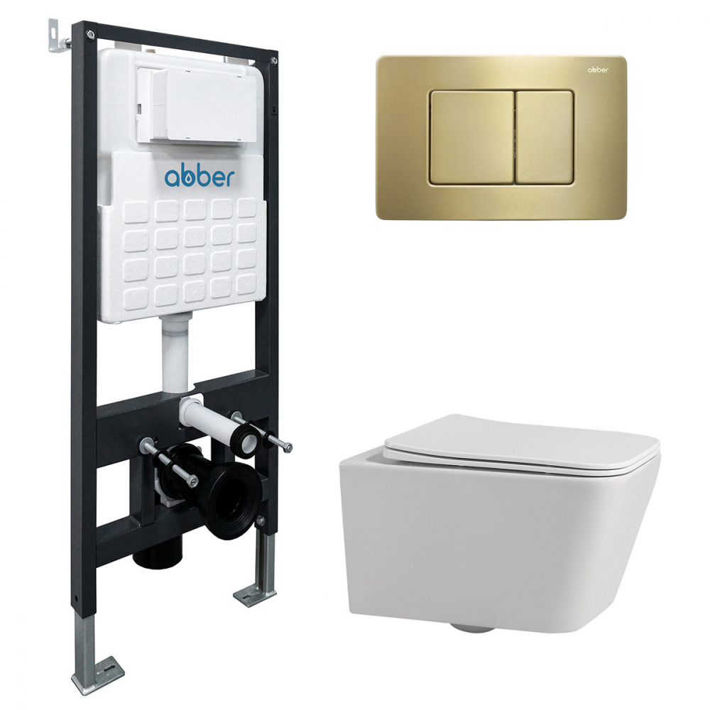 Комплект унитаз ABBER Rechteck AC1201 с инсталляцией AC0105 и кнопкой AC0120MMG золото матовое