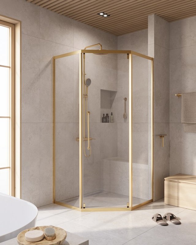картинка Душевое ограждение CEZARES RELAX-304-P-1-100-C-BORO, брашированное золото