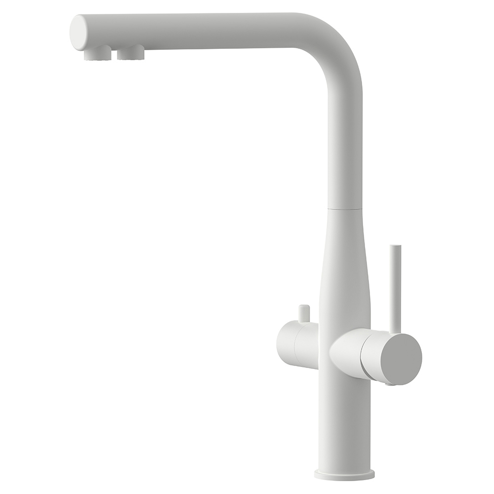 картинка Смеситель для кухни AVS PureRiver белый матовый, Г-образный излив