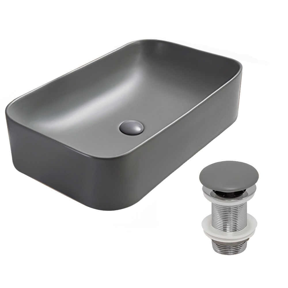 Раковина AVS Скарлет 61x31 серая матовая с донным клапаном