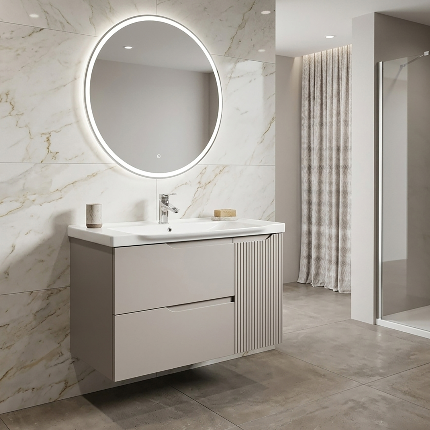 Фото Мебель для ванны Comforty Сидней-100 (Тумба-раковина), серый шелк 