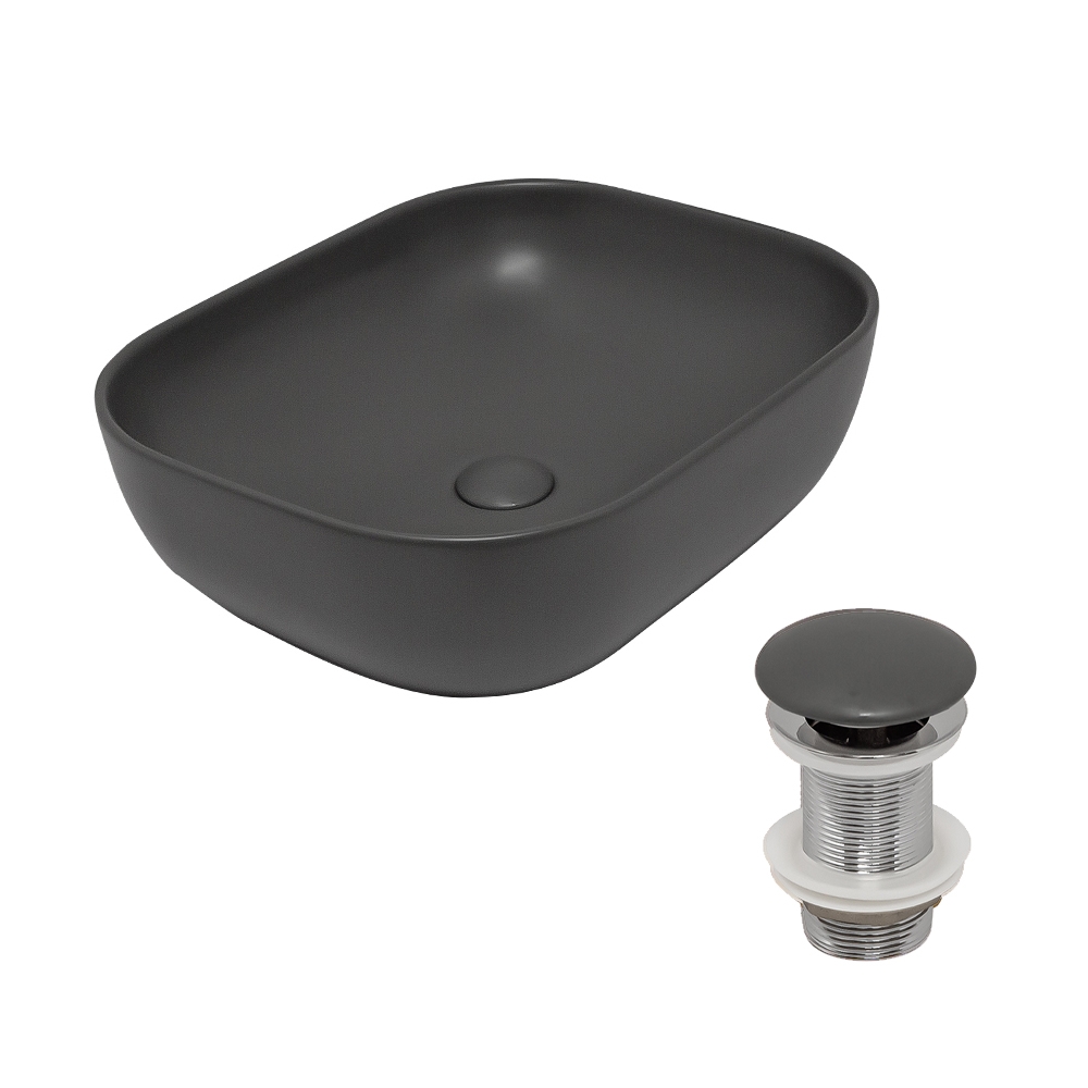 Раковина AVS Клара 51x40 темно-серая матовая с донным клапаном
