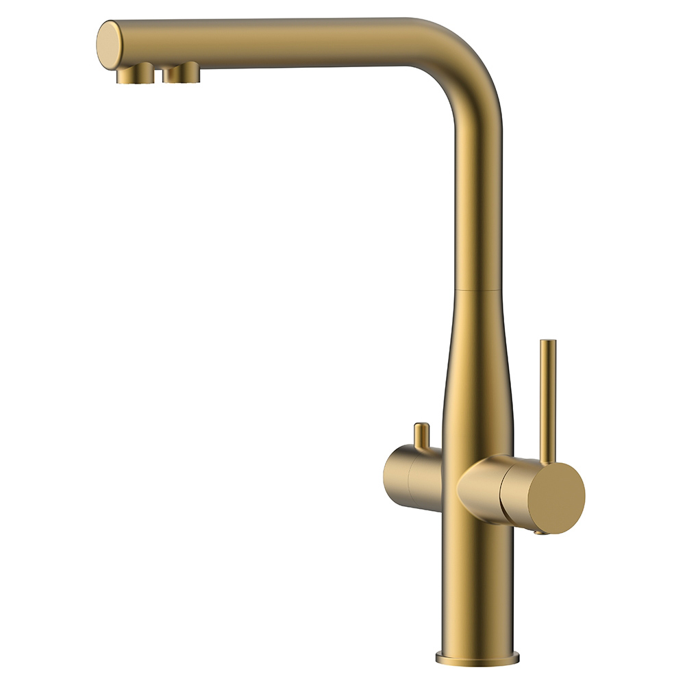 картинка Смеситель для кухни AVS PureRiver брашированное золото, Г-образный излив