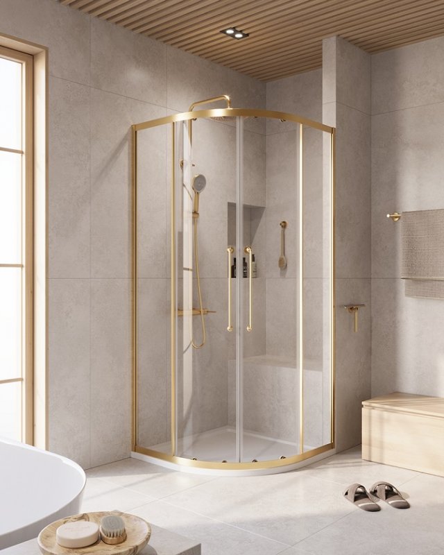 картинка Душевое ограждение CEZARES RELAX-304-R-2-100-C-BORO, брашированное золото