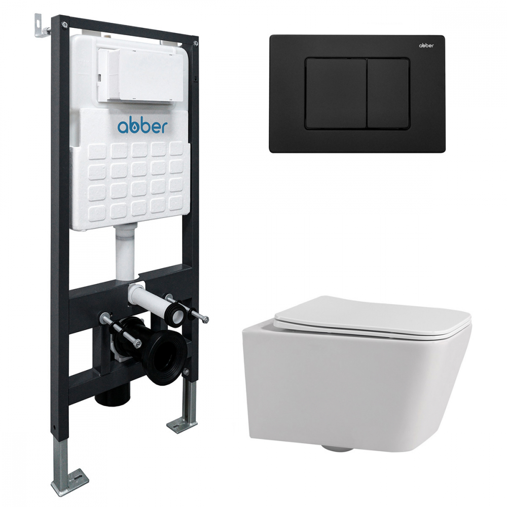 Комплект унитаз ABBER Rechteck AC1201 с инсталляцией AC0105 и кнопкой AC0120MB черный матовый