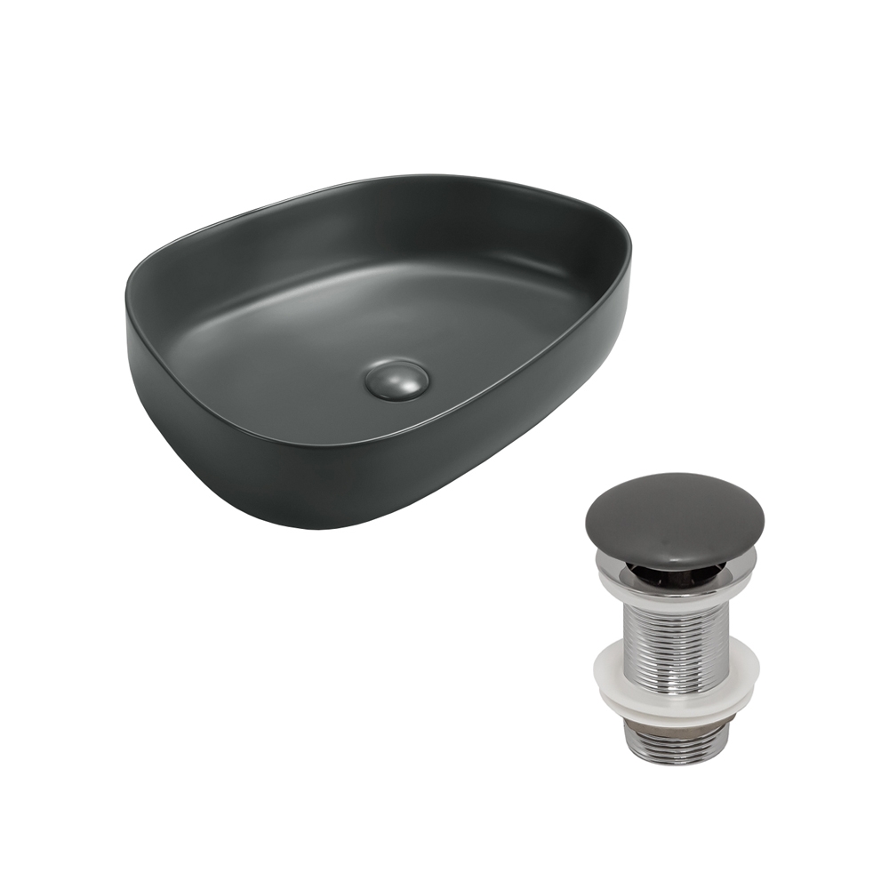 Раковина AVS Линда 55x40 темно-серая матовая с донным клапаном