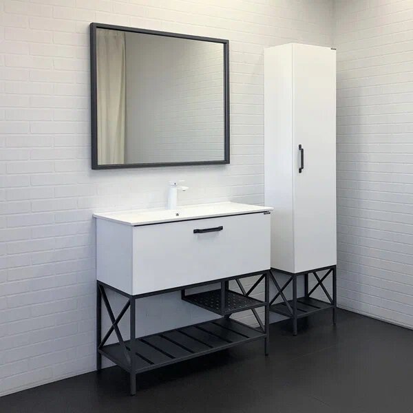 Фото Мебель для ванны Comforty Бредфорд 90 (Тумба-раковина), белый/графит 