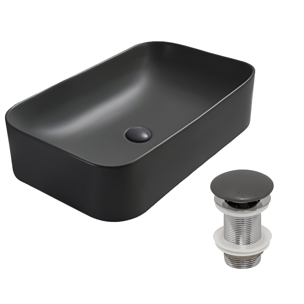 Раковина AVS Скарлет 61x31 темно-серая матовая с донным клапаном